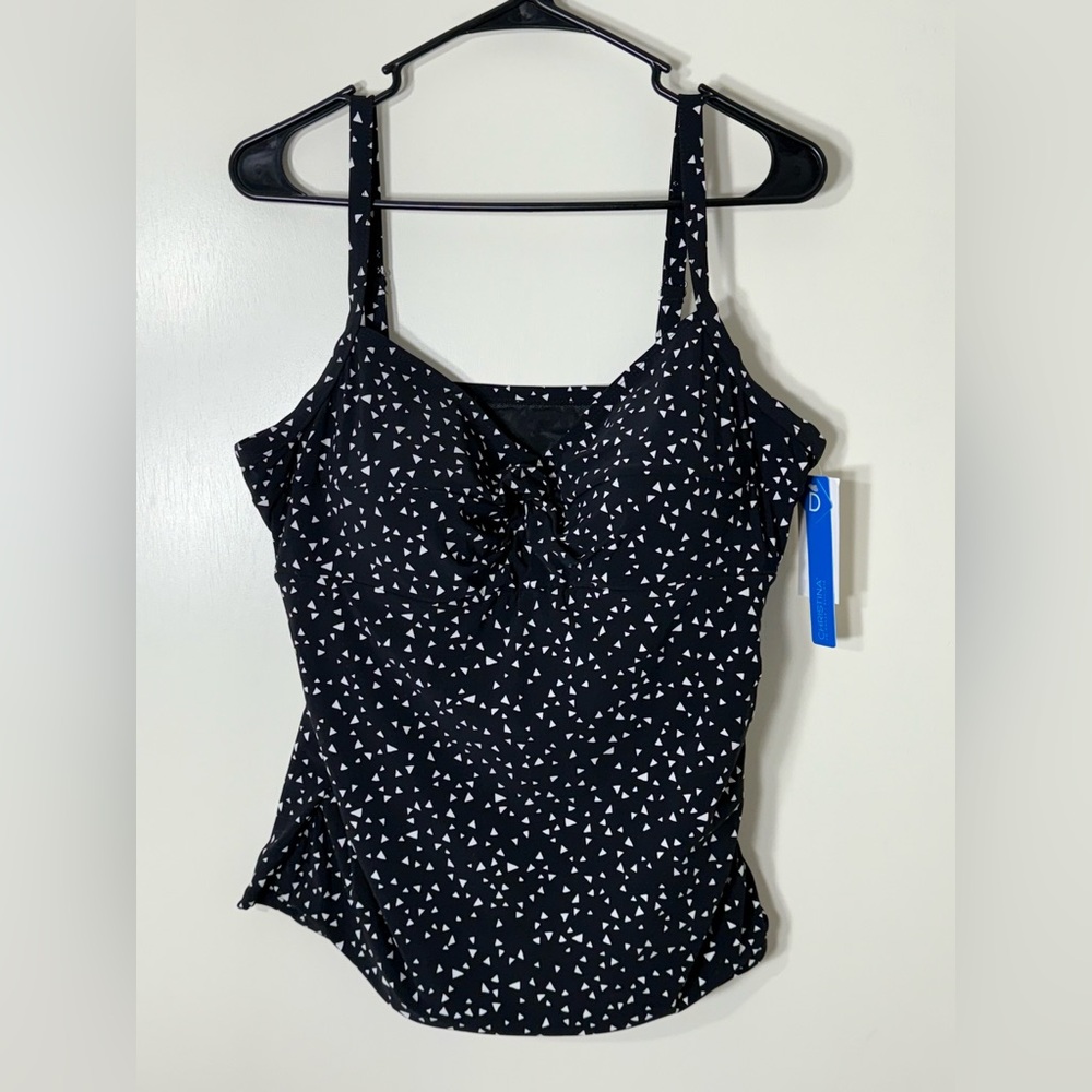 NWT Women’s Black & White Geometric Tankini Swim Top Plus Size 1X